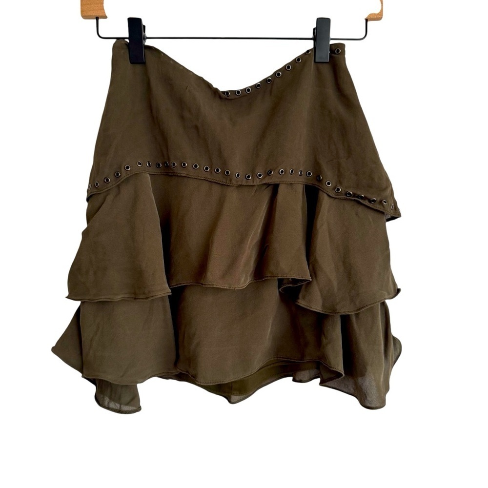 Haute Hippie Grommet Silk Ruffled Mini Skirt Size Xs